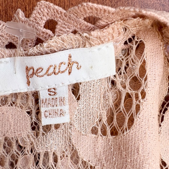 Vintage Lace High-Neck Puff-Sleeve Blouse by Peach Womens S Blush-Pink - Picture 9 of 12
